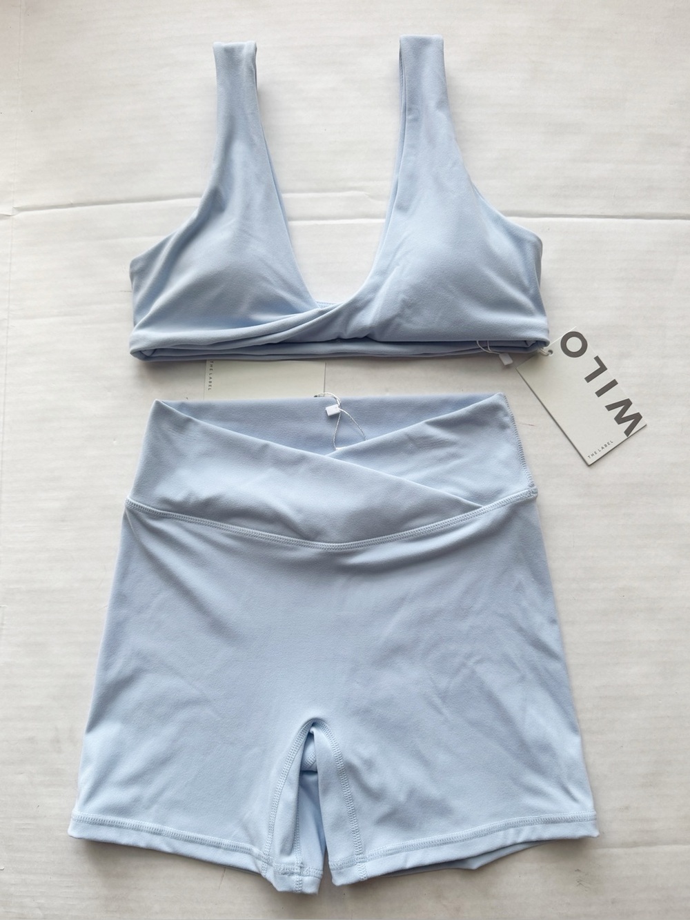 Wilo the Label 2pk Twist Bra V-Waist Short Set in Powder Blue NWT